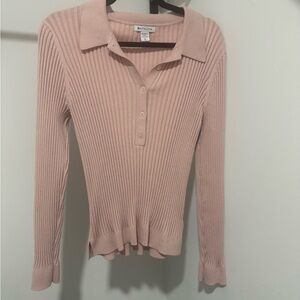 Athleta Sweet Bay Ribbed Henley Pink Collared Button Up Sweater Size xl